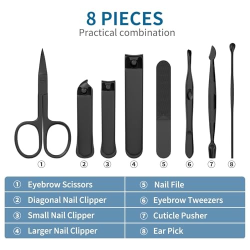 Precision 8 Pieces Men’s Nail Grooming Travel Kit, Stainless Steel Manicure