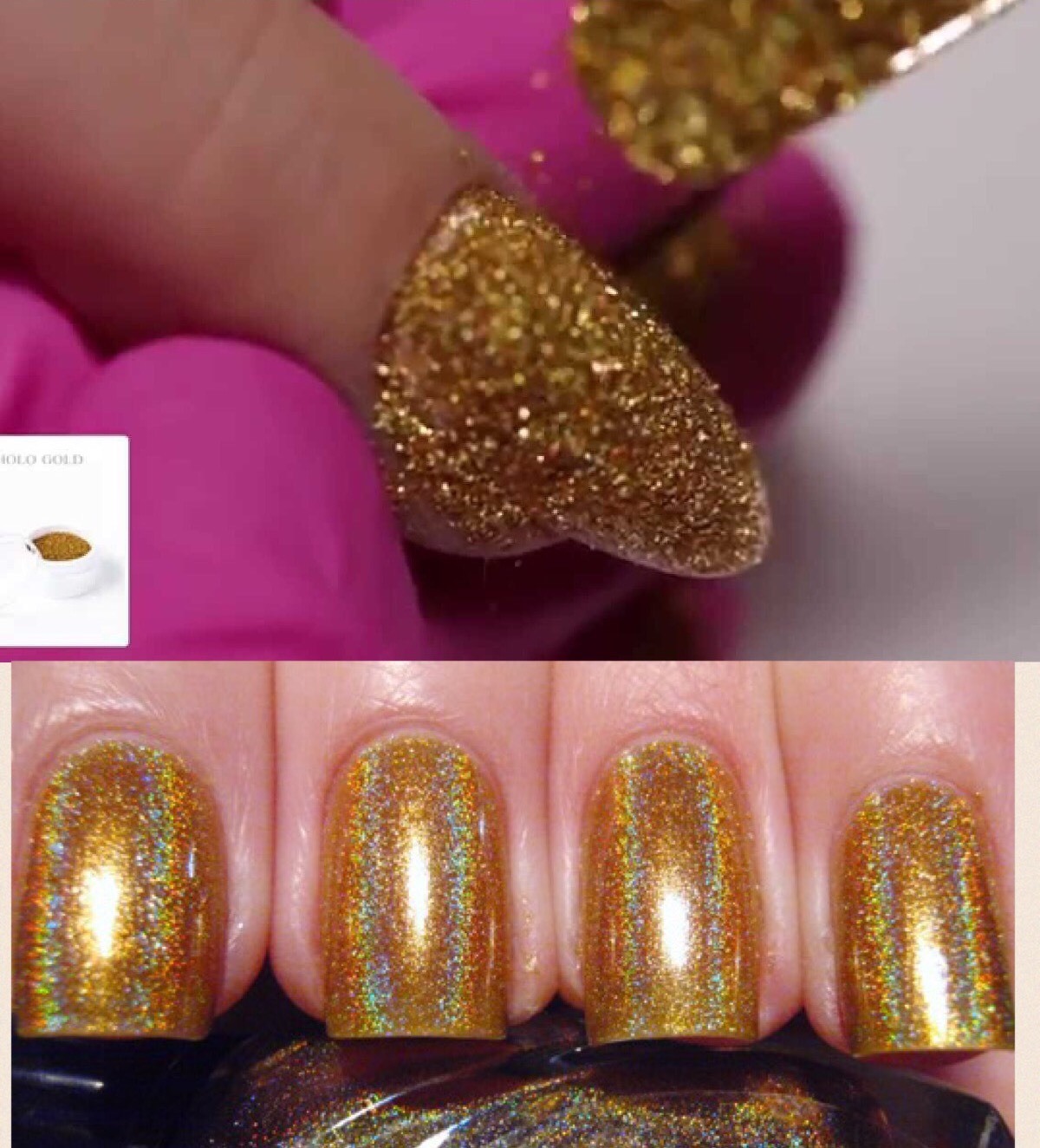 Holographic Gold Glitter Nail Powder Rainbow Shimmer Metallic Chrome Shiny Nails