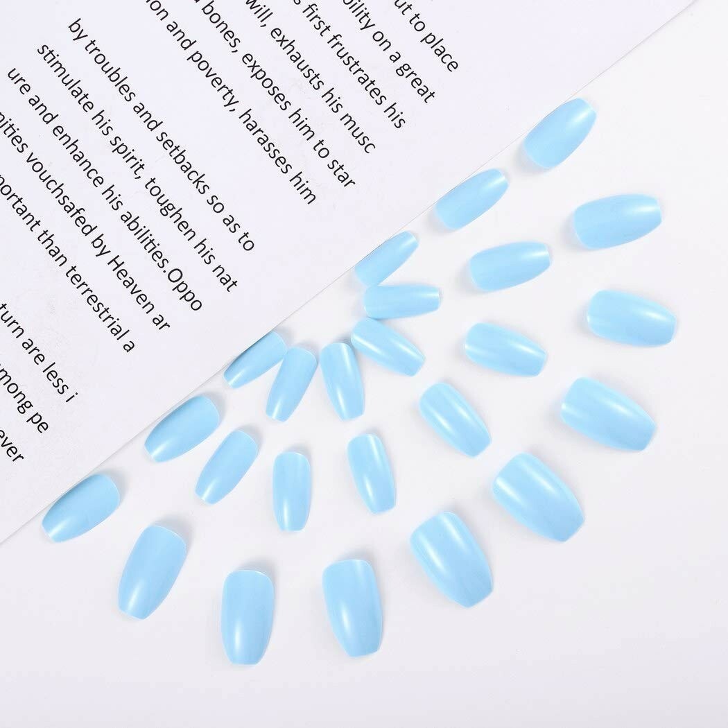 Glossy Press on Nails Long Coffin Fake Nails Tips Full Cover Ballerina Acrylic