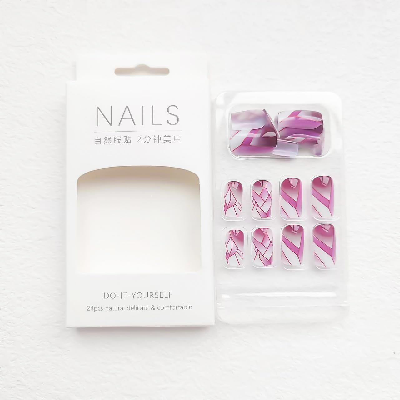 24Pcs Square Press on Nails Medium Fake Nails with Glossy Full Cover False Nails