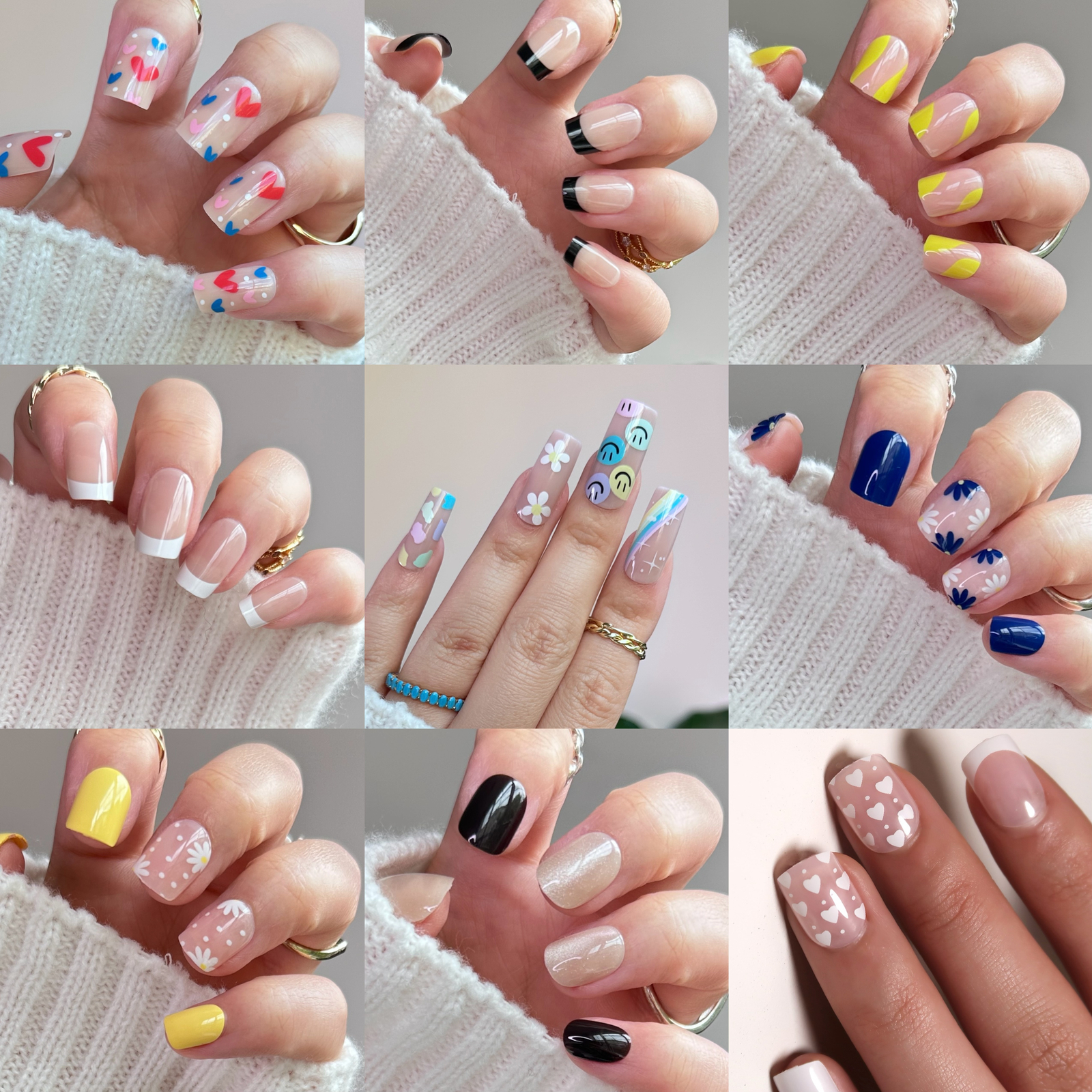 12 Boxes Flower Star French Tip Long/Mid/Short Square Press On Nails (Wholesale)