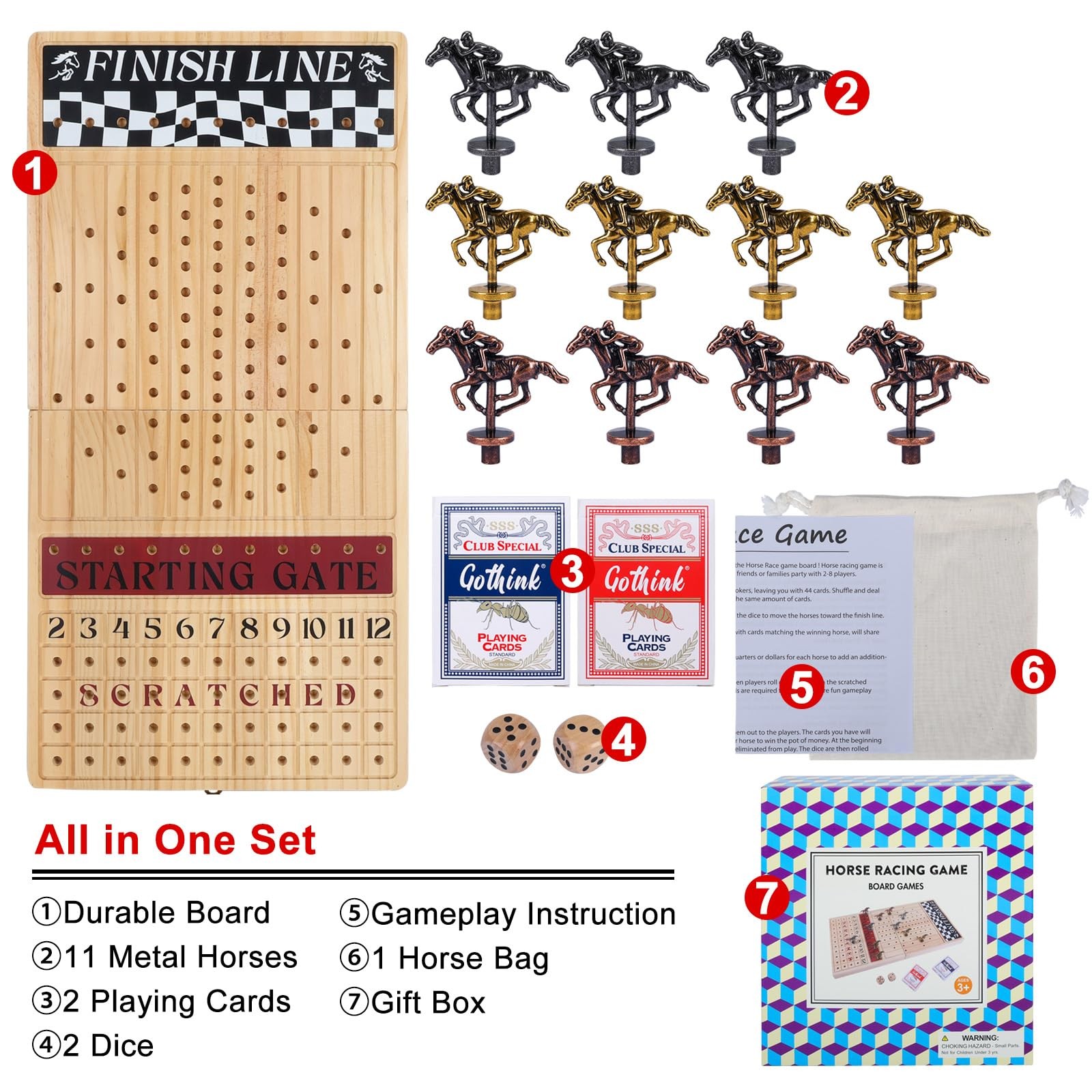 Offelec Large 23 inches Horse Race Board Game, Large, Portable Foldable