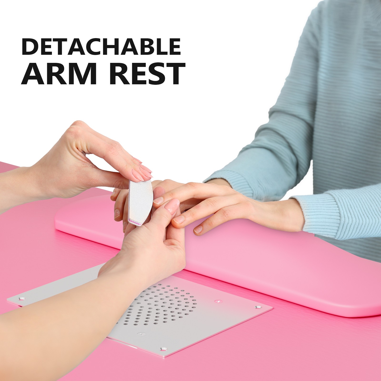 L Shaped Manicure Table with Wrist Rest & 180° Swivel Desktop and Dust Collector