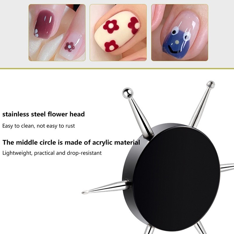 Circular Nail Dotting Tool, 6 in 1 Metal Nail Dotting Pen Disc Set, Polka Dot