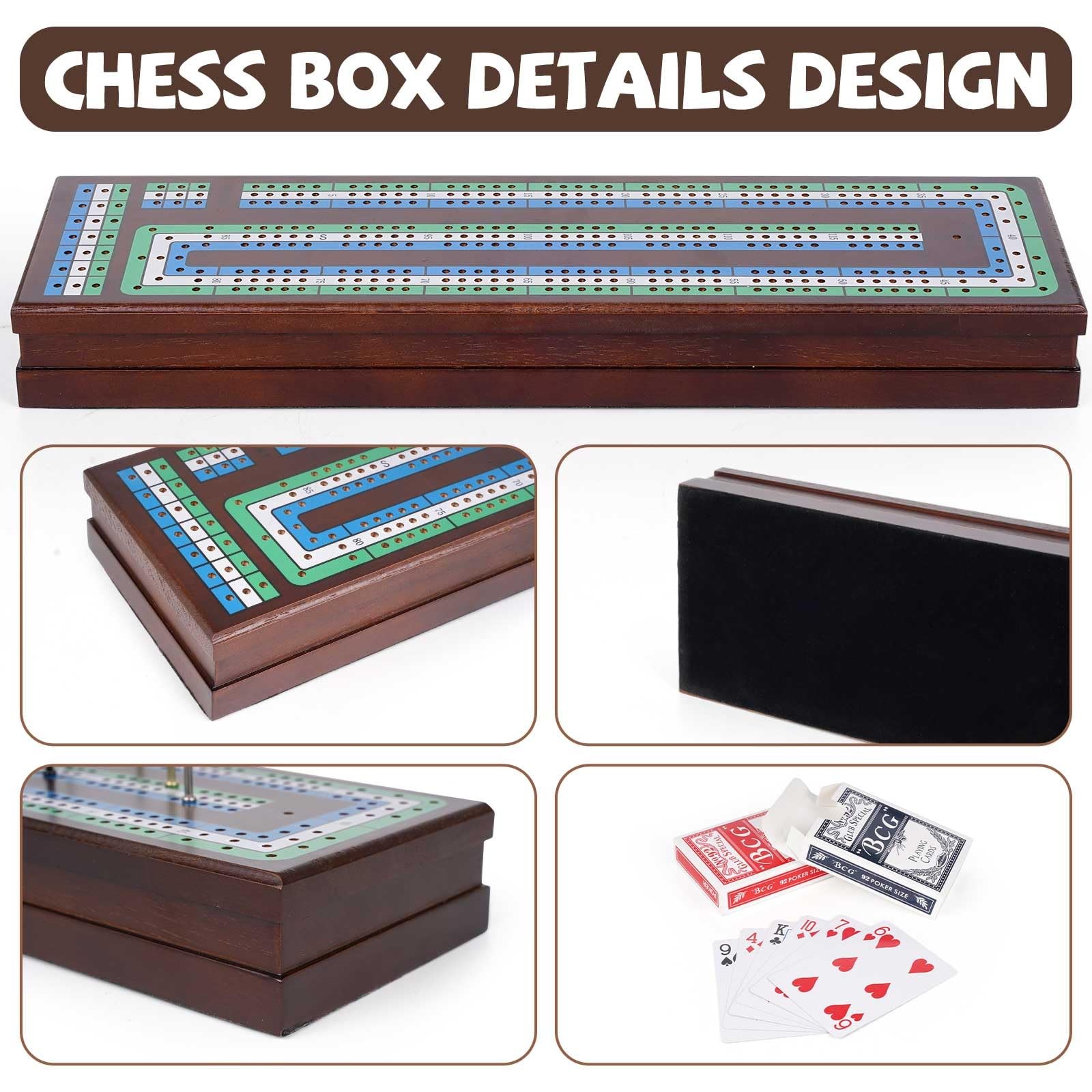 Wooden Cribbage Board Game Set, Premium 15.4″L x 5.3″W x 2.2″H