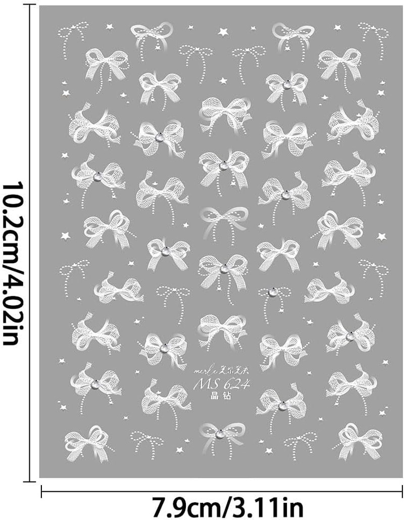 White Lace Bow Nail Stickers for Nail Art Supplies Cute Nail Bows Ribbon