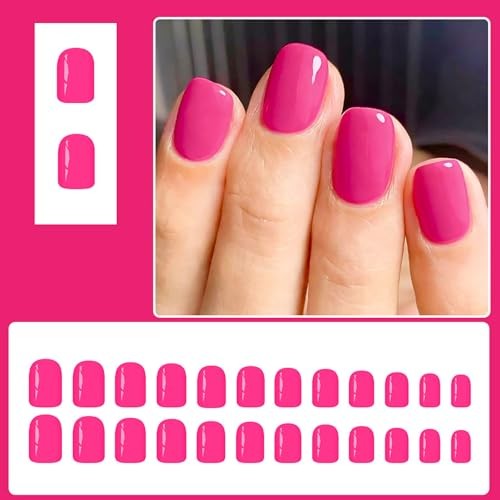 Hot Pink Solid Color Square Nails – 24Pcs – 10 A25 – Hot Pink Nails Short Press
