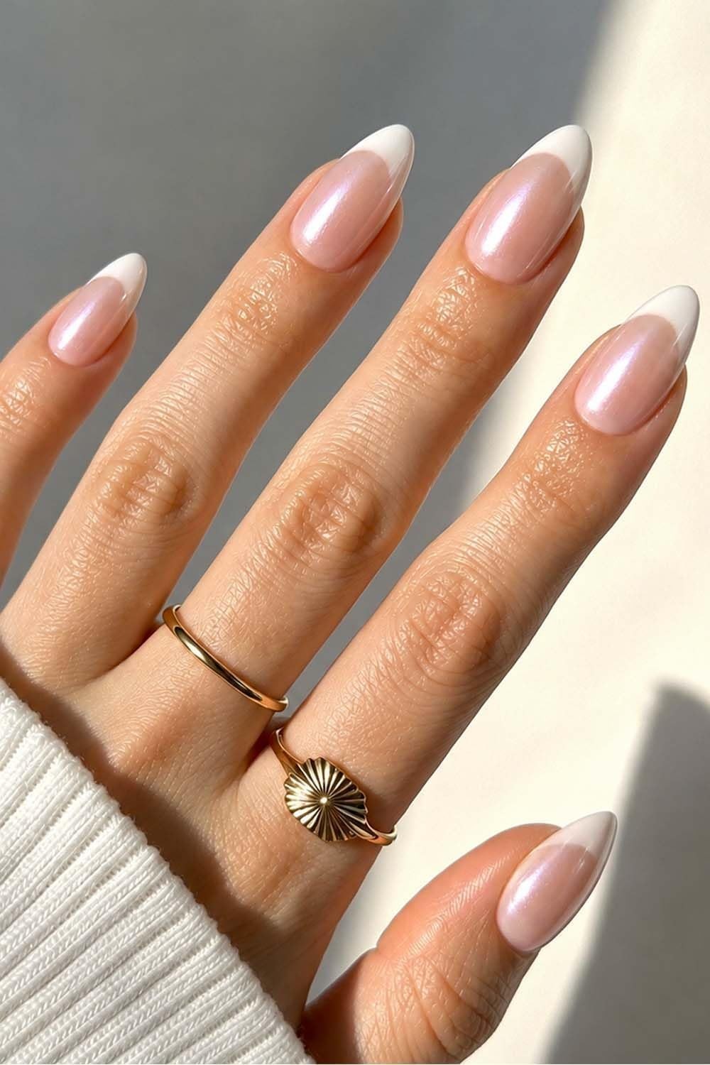 AzureBeauty Short Almond French Tip Press On Nails, Glazed Donut, 32 Pcs