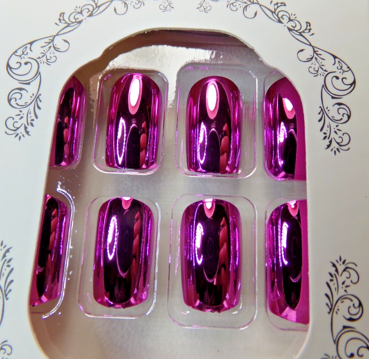 Do it Yourself Nails Shiny Pink Chrome Mirror glue on or Tabs Medium
