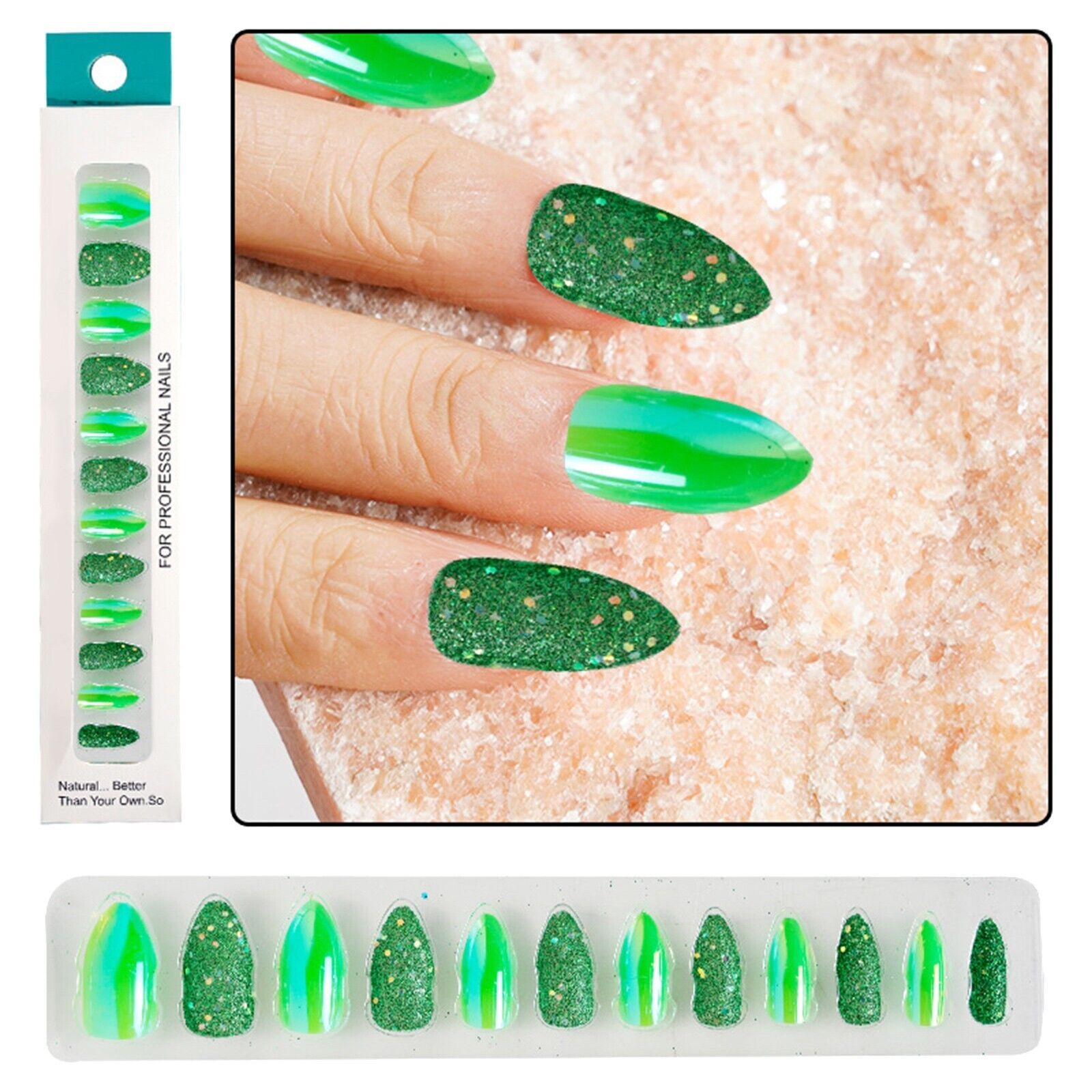 Fake Nails Reusable Stick On Nails Press on Full Cover 12pcs – Green
