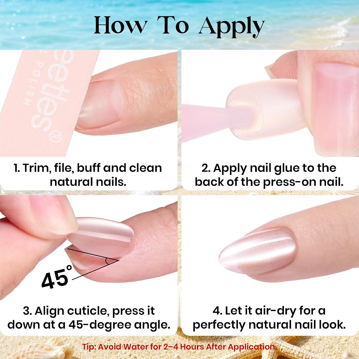 Beetles Cat Eye Press on Nails Short Almond 32 Pcs Mermaid Nails Kit | Short Alm