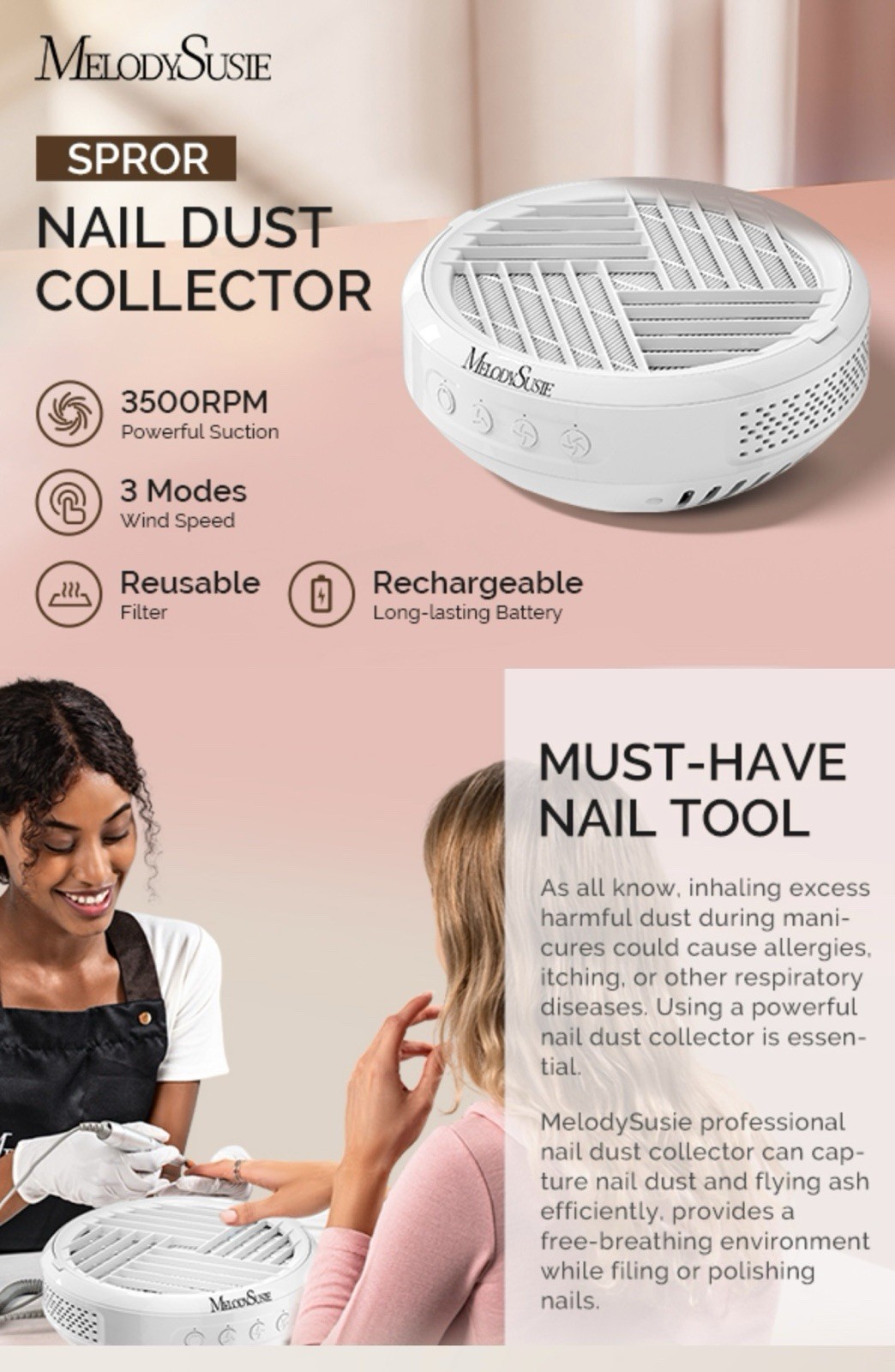 MelodySusie Cordless Nail Dust Collector