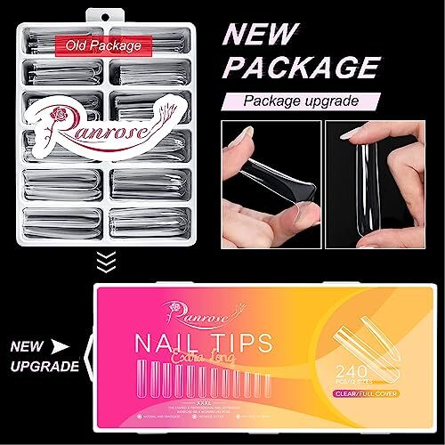 Extra Long Nail Tips,240PCS XXXL Long Square 240PCS Clear 3XL Square Tips