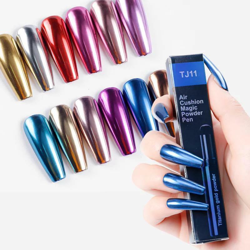 Nail Chrome PEN Mirror Powder Air Cushion Solid 14 Colours Dust Holographic Red