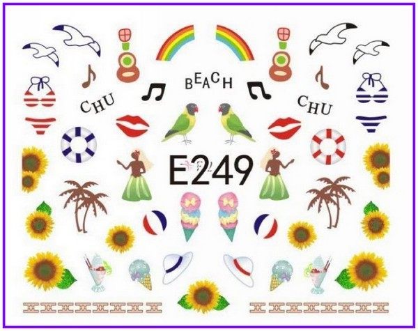 11 Designs 3D Nail Art Sticker Summer Aloha Palm Tree Bird Seashell Flag Decals