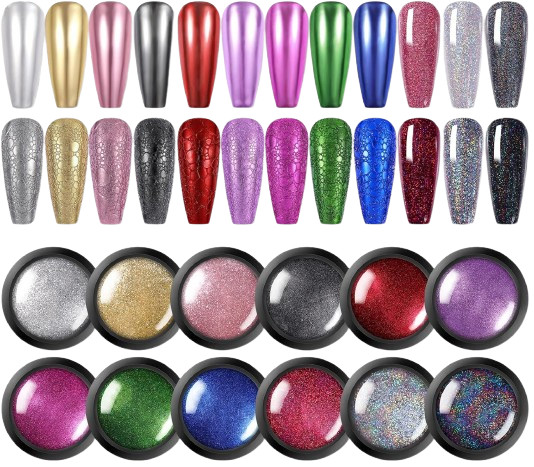 Mirror Chrome Nail Powder Set 12 Colors Metallic Mirror Effect Nail Powder Ho…