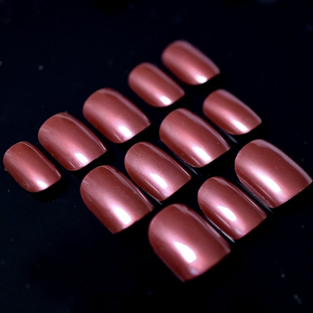 Short Press on Nails Square Wine Red Fake Nails Petite