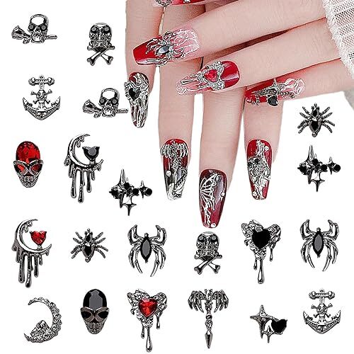 22 PCS Halloween Nail Charms 3D Alloy Nail Art Charms 3D Black Red K