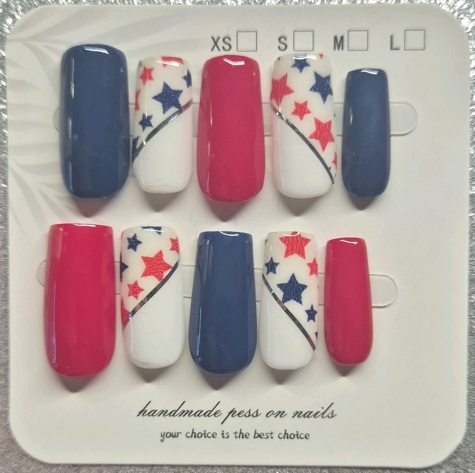 Red White Blue Star Glossy Square Press-On Nails Set Pre-Designed Full Cover