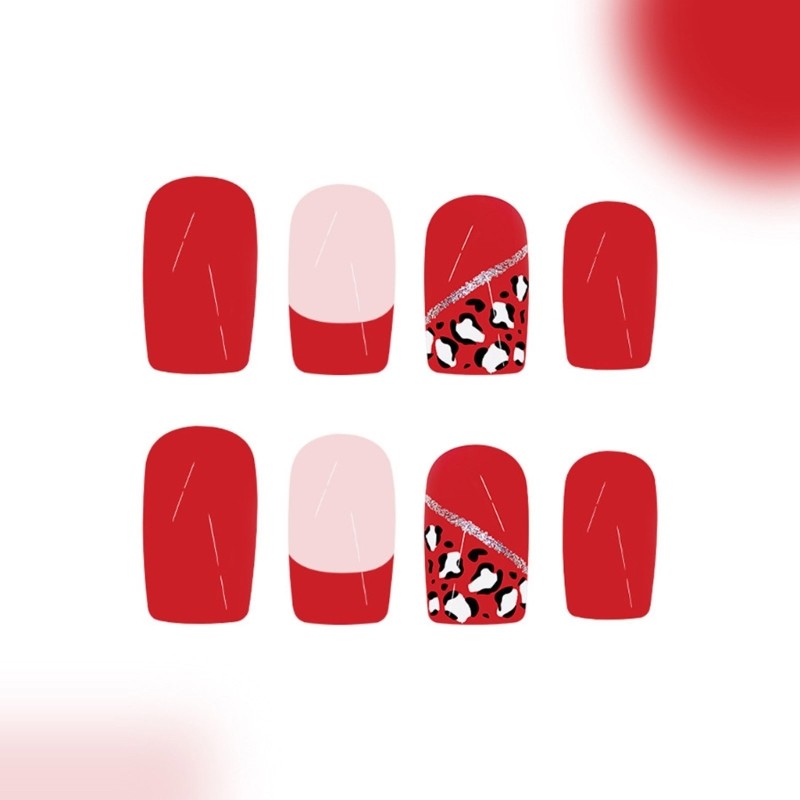 24Pcs Holiday Press on Nail Short Square Leopard Designs for Fashionable Look