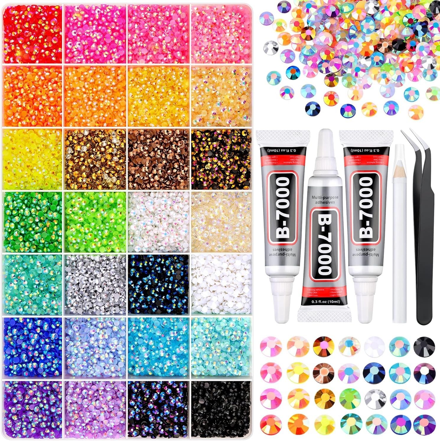 34000Pcs Resin Rhinestones for Bedazzling Kit, Mixed-Color 3Mm Bedazzled Crystal