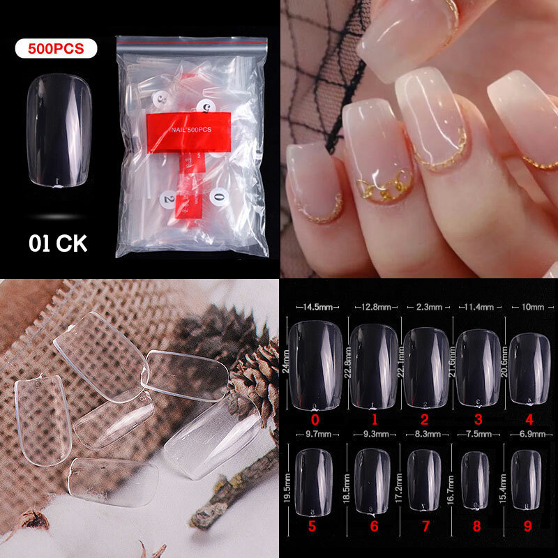 500Pcs French Acrylic False Nail Tips Coffin Stiletto Almond Nails Natural Clear