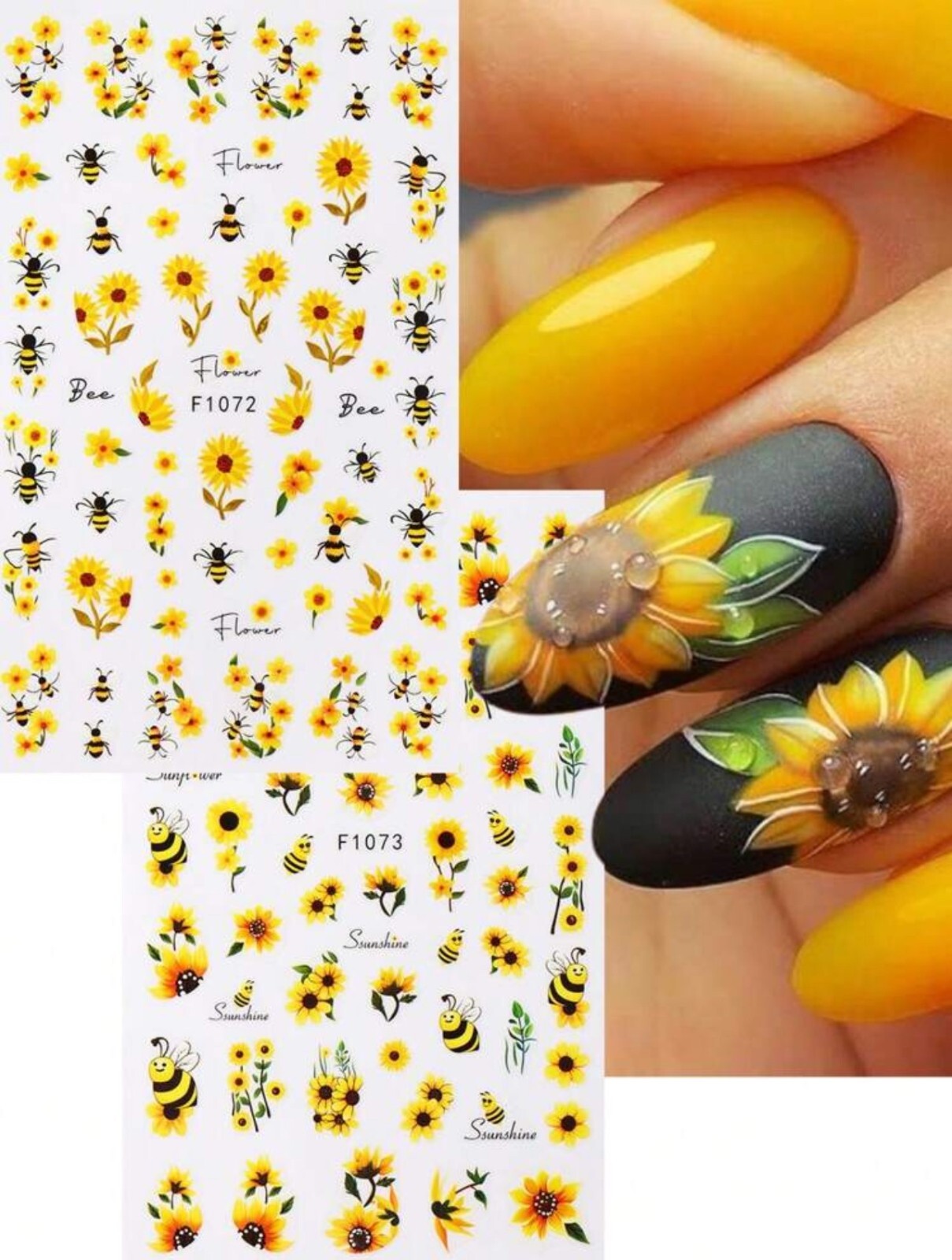 Nail Art Stickers Decals Spring Summer Flowers Bumble Bee Floral Bees Sunflower
