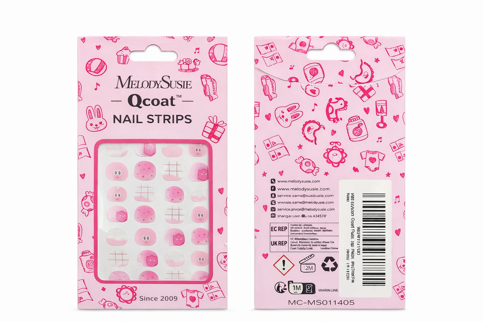 MelodySusie Qcoat Nail Strips Pink Cute Press On Gel Wraps Easy Apply Long Lasti