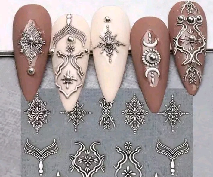 Scrolling Nail Art Transfer Stickers Tribal Indian Vintage Filigree Line Art