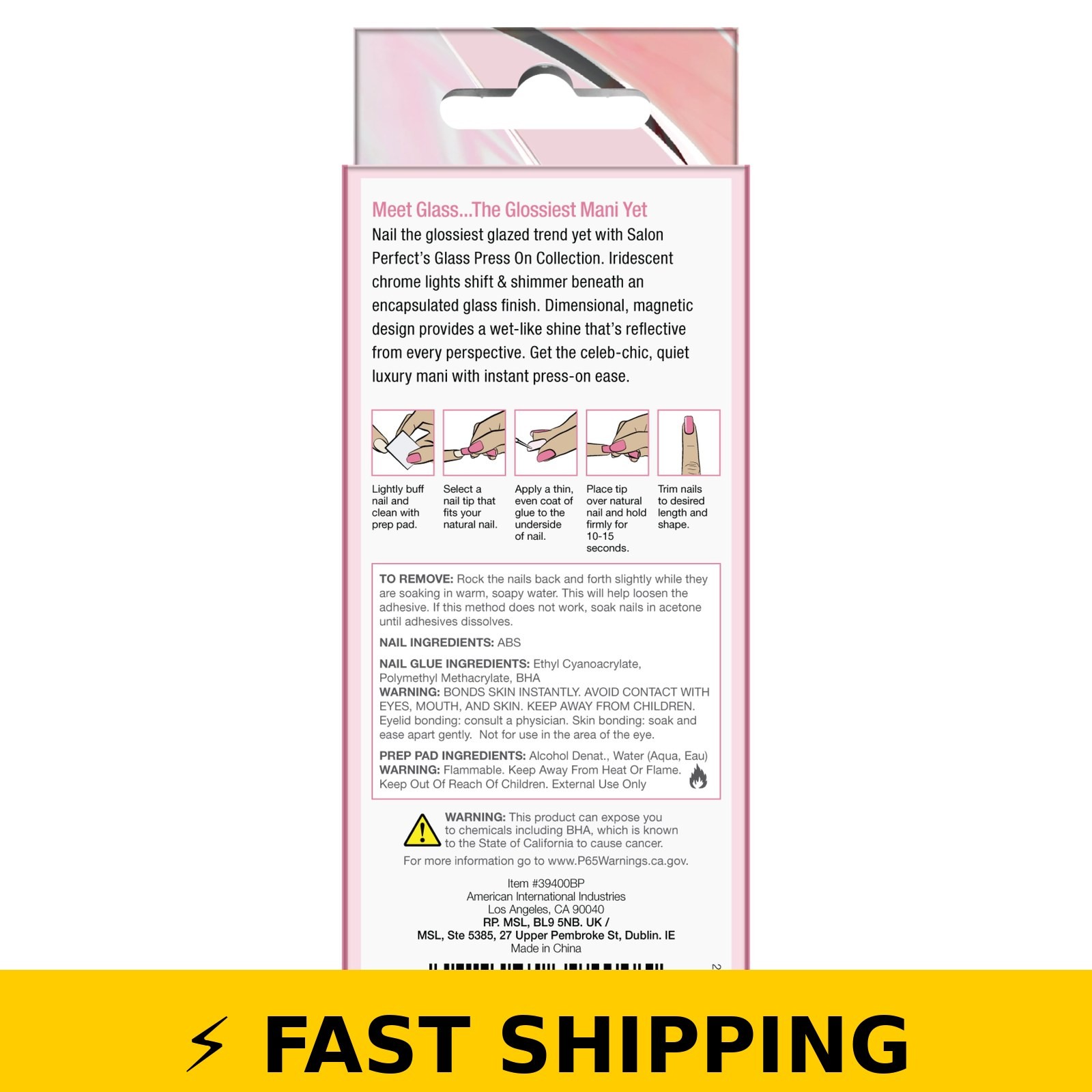 Salon Perfect Press On Nails 381 Glass Magenta Almond Medium