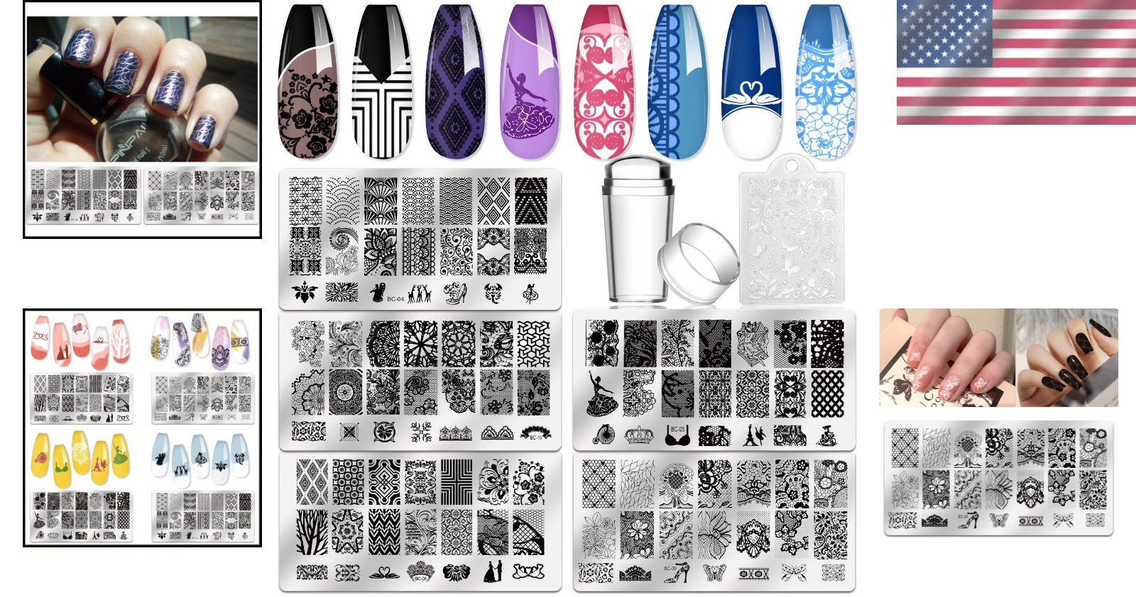 Complete 5-Piece Nail Stamping Set: Plates, Stamper & Scraper for DIY Designs