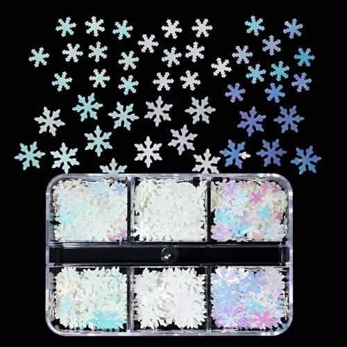 6 Grids White Snowflake Nail Art Sequins Christmas Snowflake Nail Style G