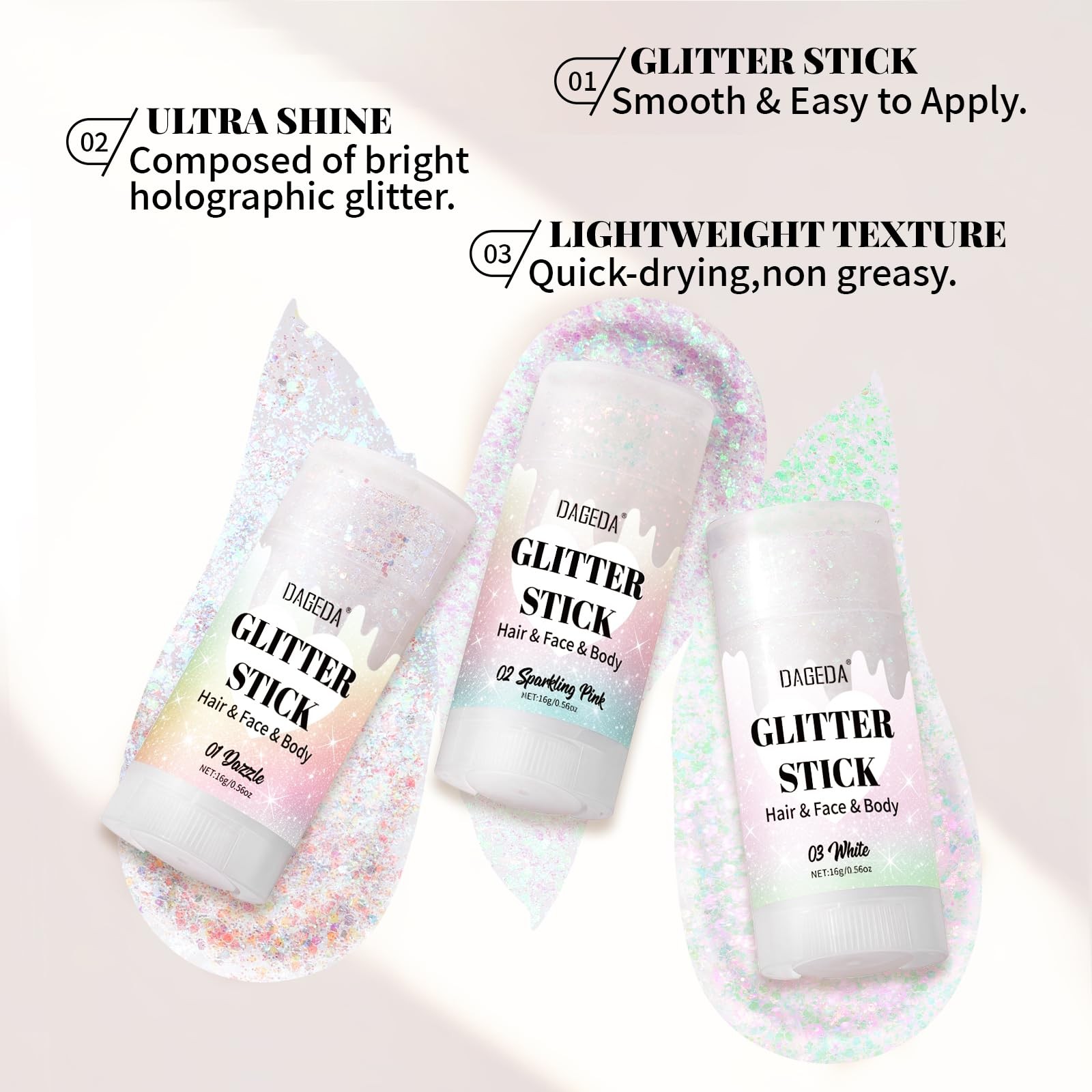 DAGEDA Dazzle Body Glitter Stick,Sparkly Face 0.56 Ounce,