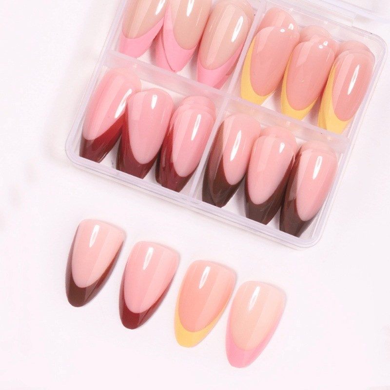 96 Elegant Bare and Contrasting Nail Tips Press in Nails, Removable Nail Art