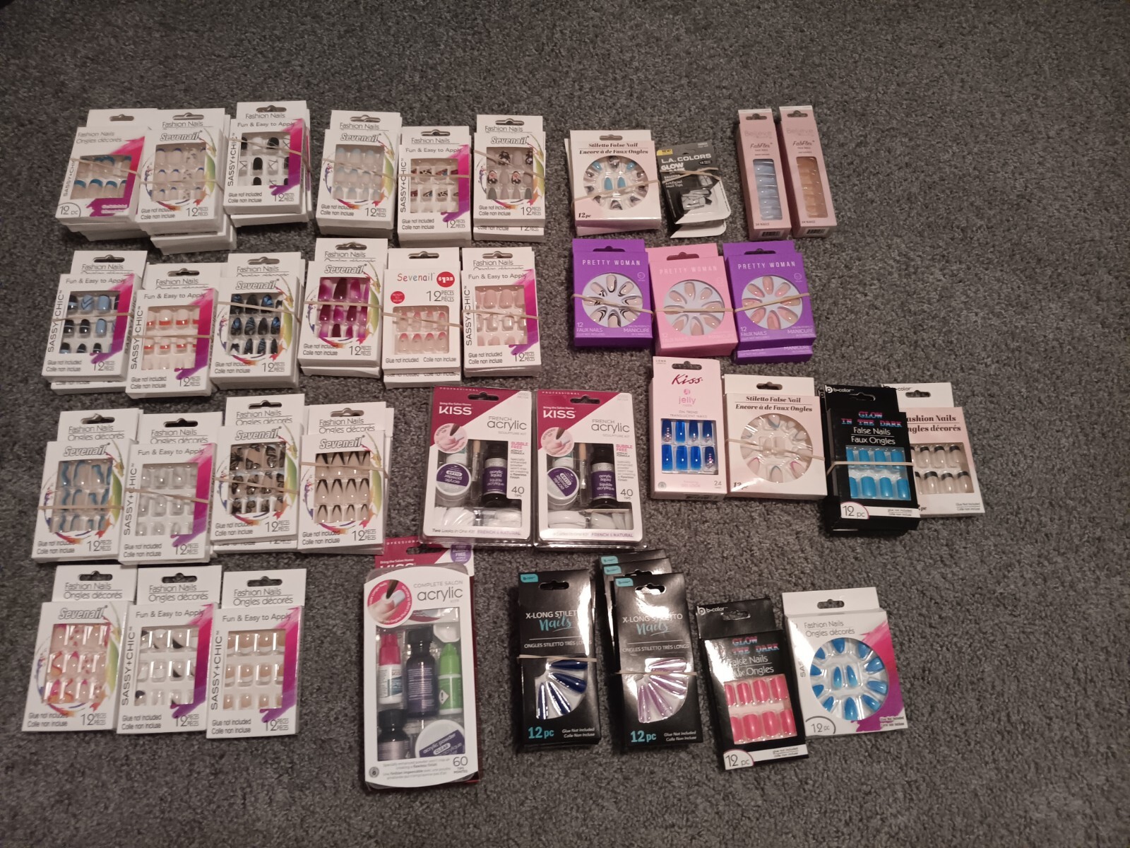 Large Lot Of Glue On Nails. 68 Boxes Total. 3 Acrylic Sculpture Kits. New.