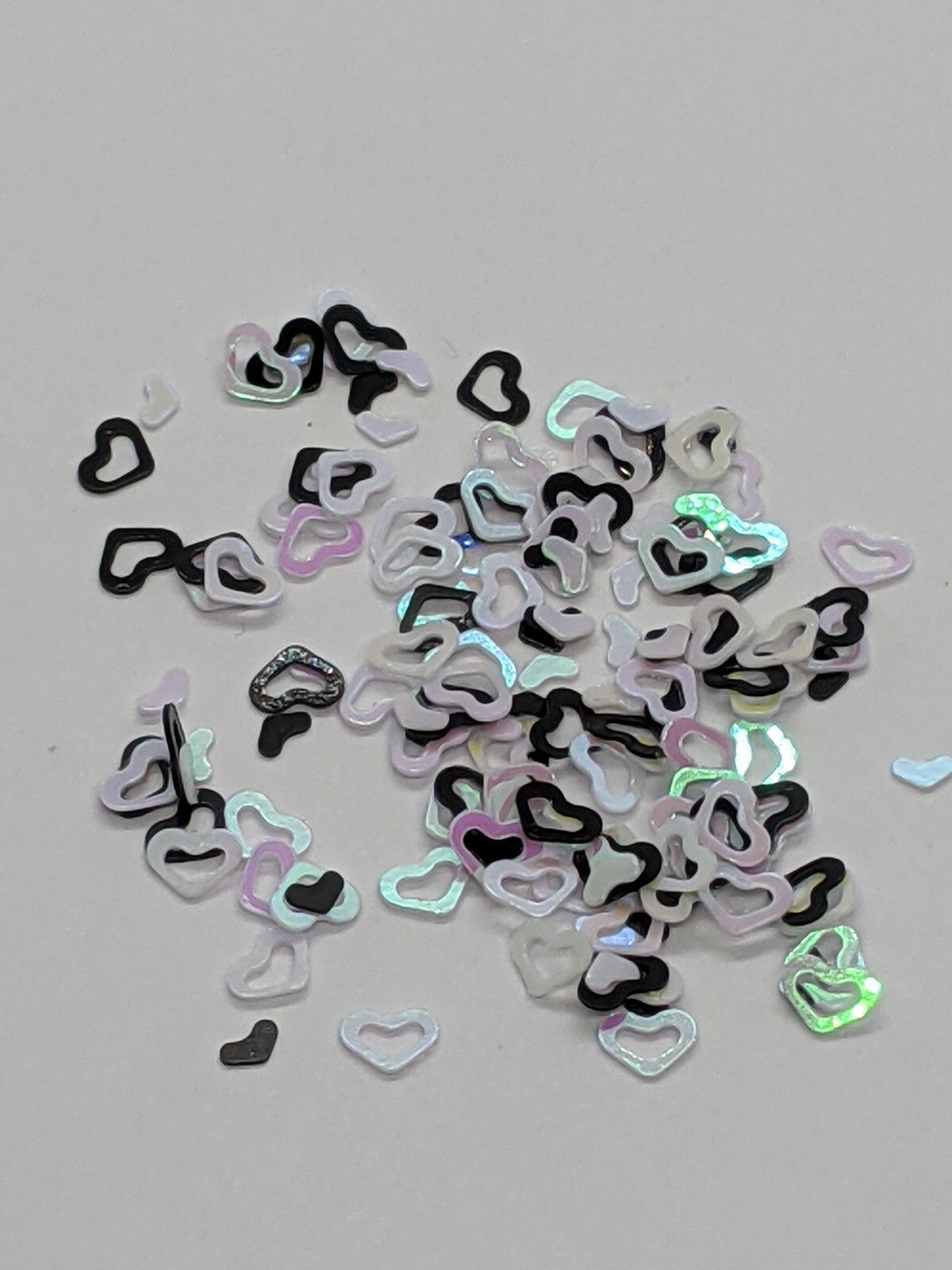 Black & White Hollow Heart Mix, Nail Art Embellishment Sequins, UK Seller