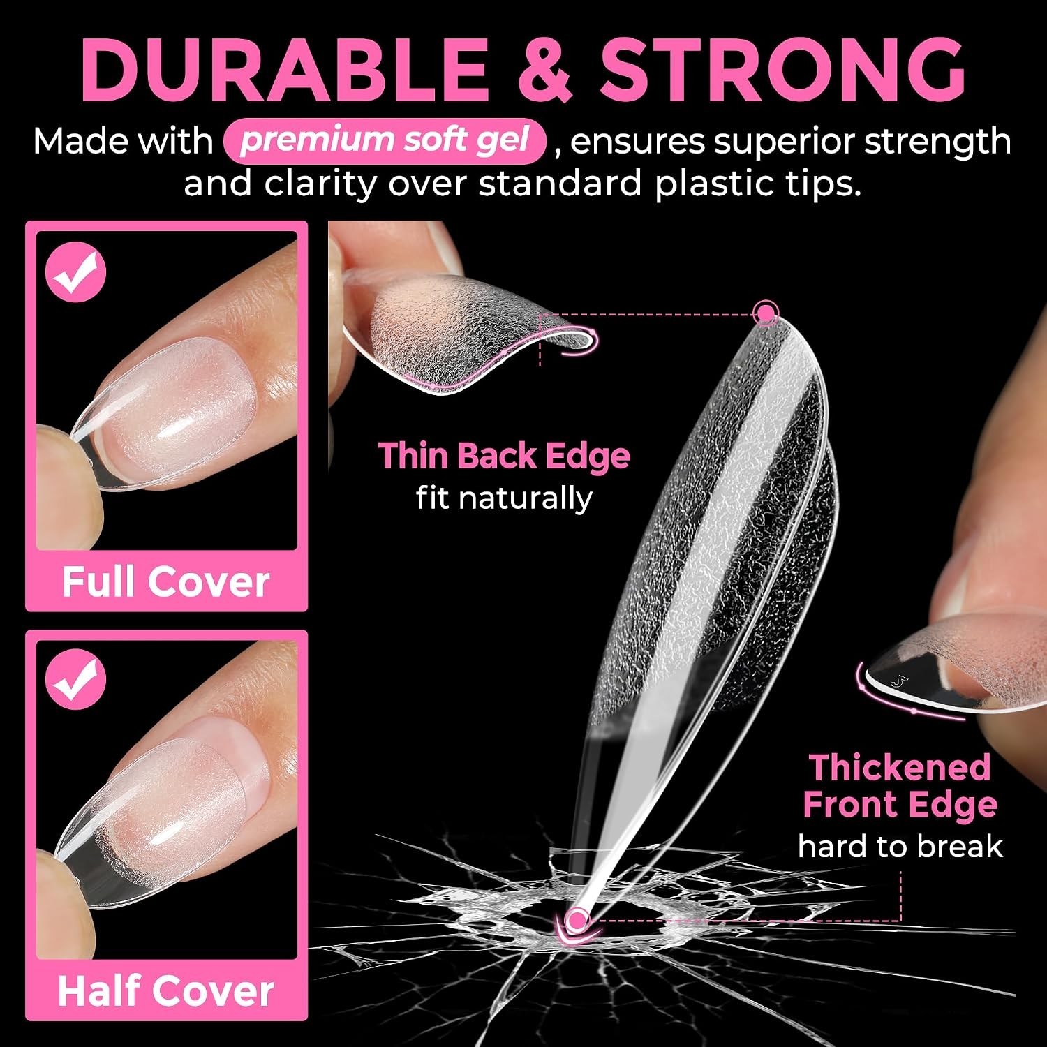 Full Cover Clear Soft Gel Almond Nail Tips | 216 Count | Effortless Application