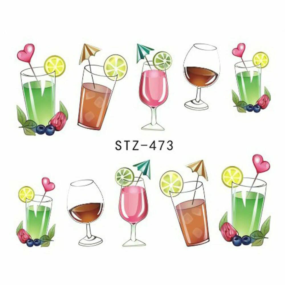 18 Sheets Summer Nail Art Sticker Ice Cream Fruit Strawberry Manicure Decor NS10