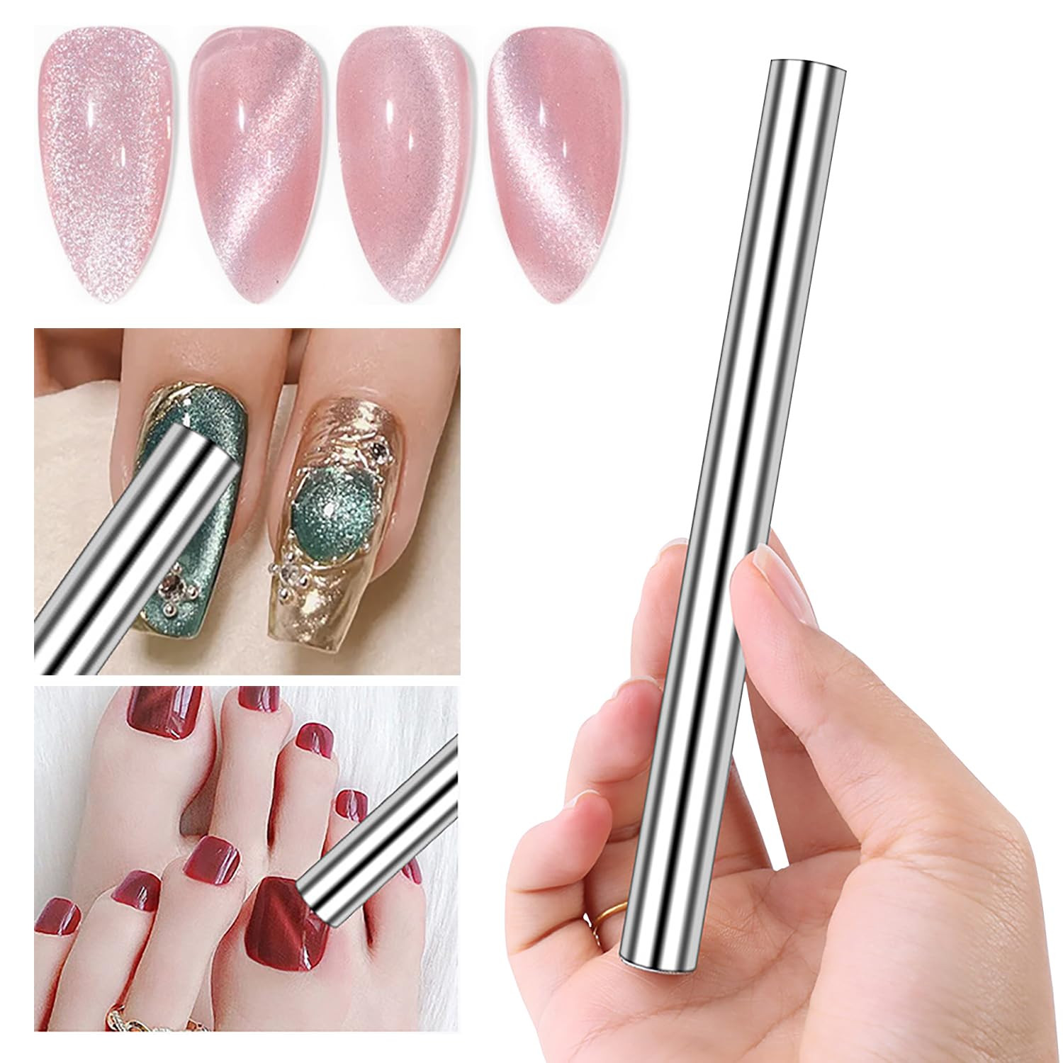 1 Piece Silver Cat Eye Magnet Double-Ended Strong Nail Magnet Stick for Cat Eye