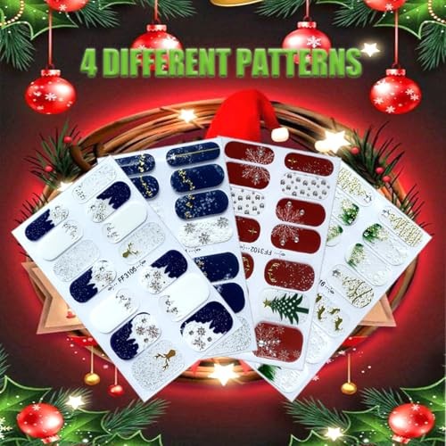 4 Sheets Christmas Nail Wraps Stickers 5D Charms White Snowflake Gel Nail