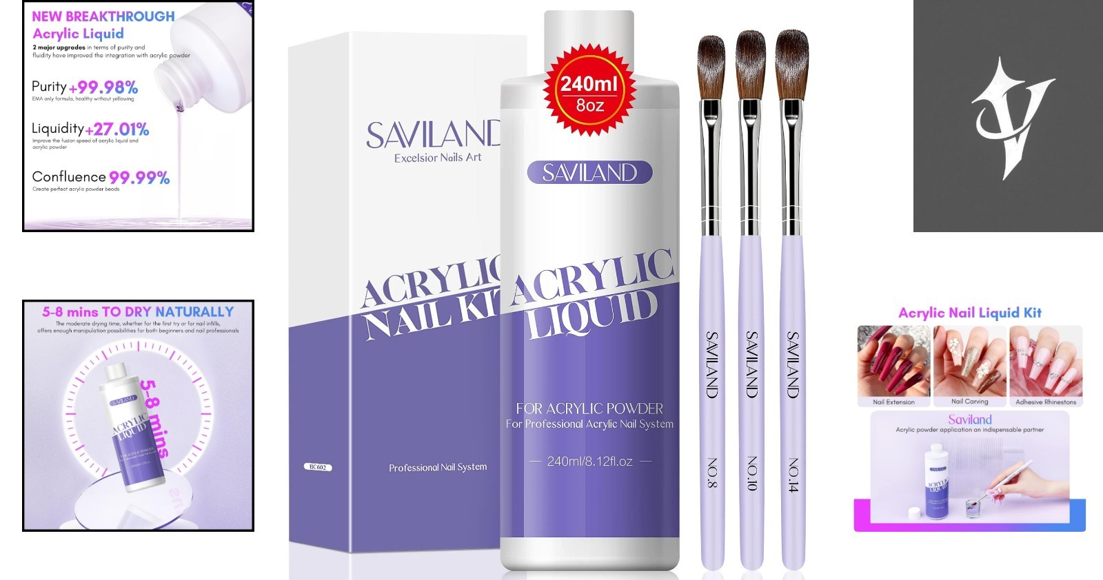 Professional 8oz Acrylic Nail Liquid with 3 Brush Set – Smooth & Chip Resistant