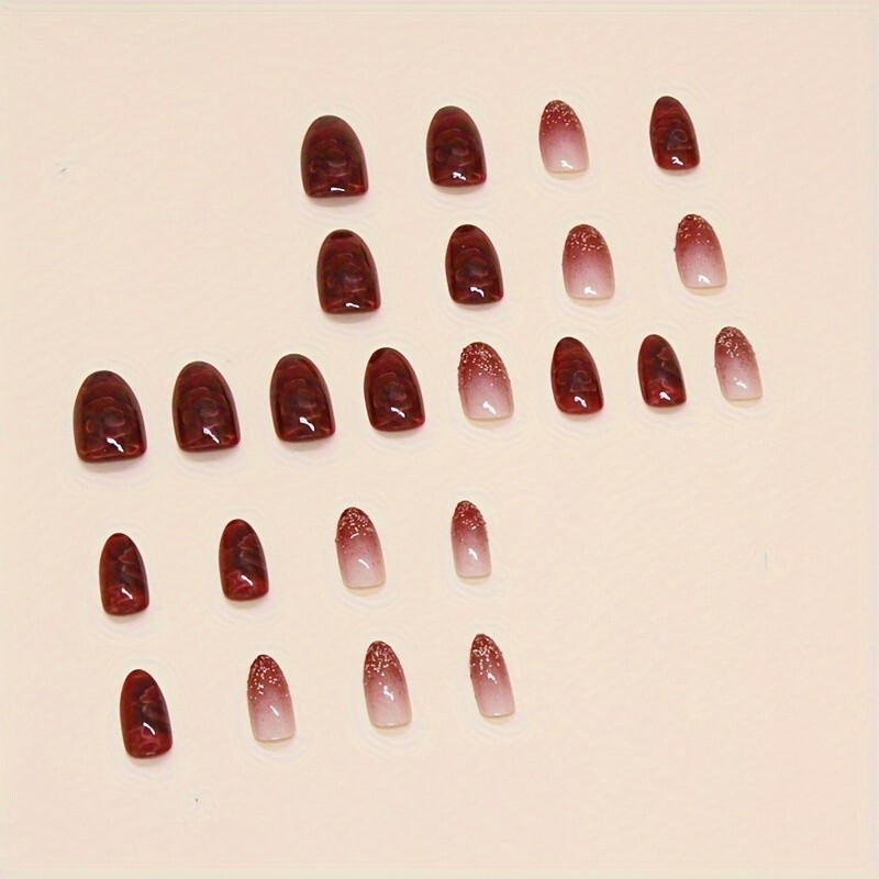 24pcs Vibrant Red Flower Almond False Nails – Glossy Medium-Length Press-Ons
