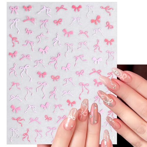 Sweet Pink White Black Bow Nail Stickers for Nail Art Kawaii Waving Ribbon