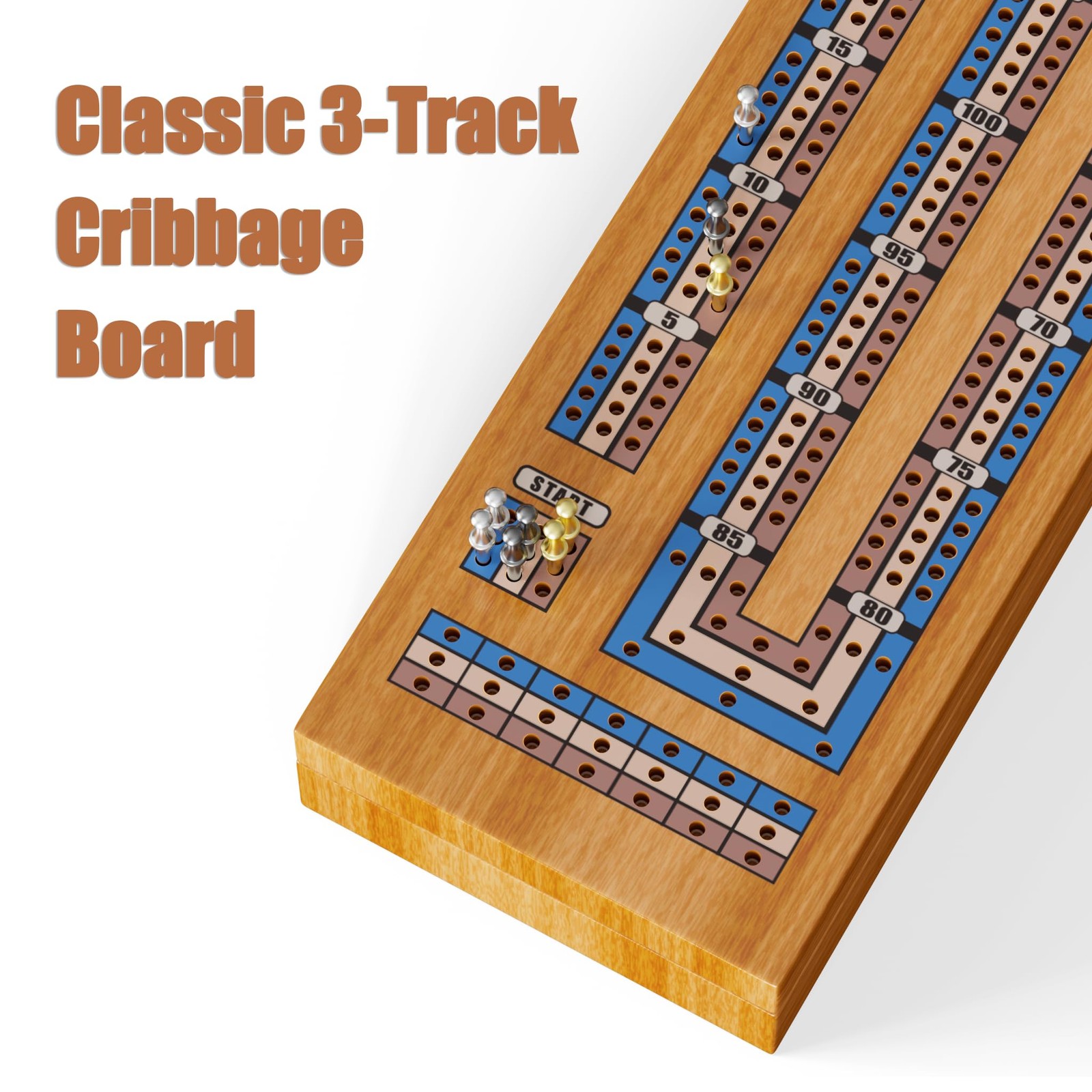 Wooden Cribbage Board Game Set – 15 inches x 2 inches, Walnut Color
