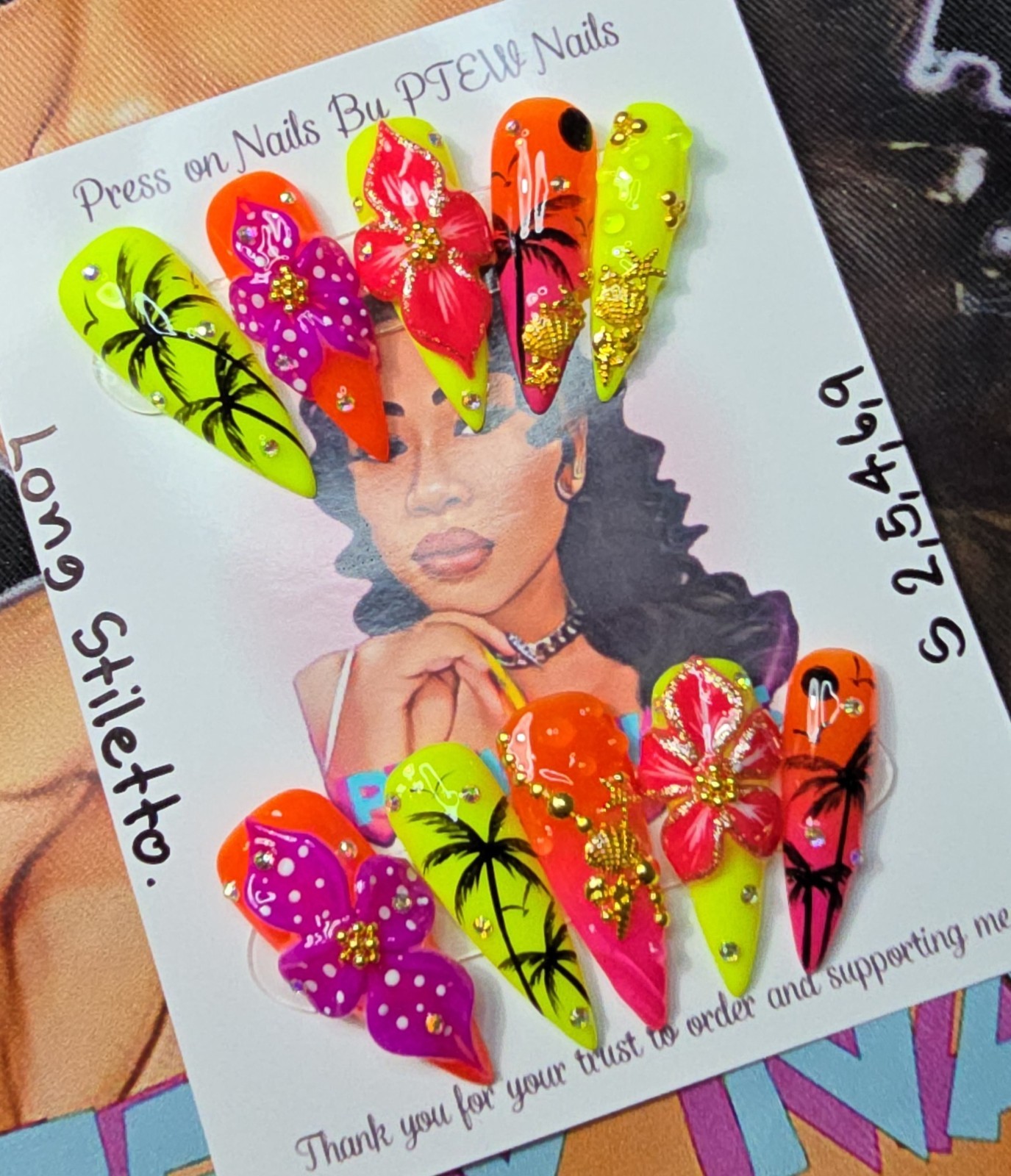 Handmade Gel Press On Nails, Small Size 2,5,4,6,9 Long Stiletto