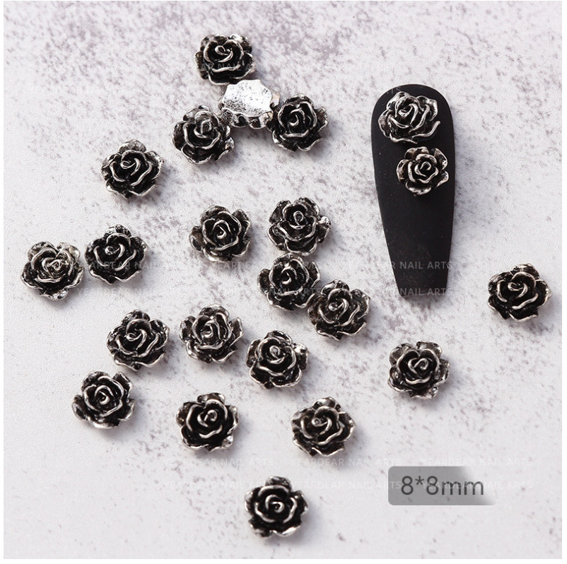10pcs Silver Gold Rose Alloy Flowers Charms Nail Art Jewelry Décor NH9