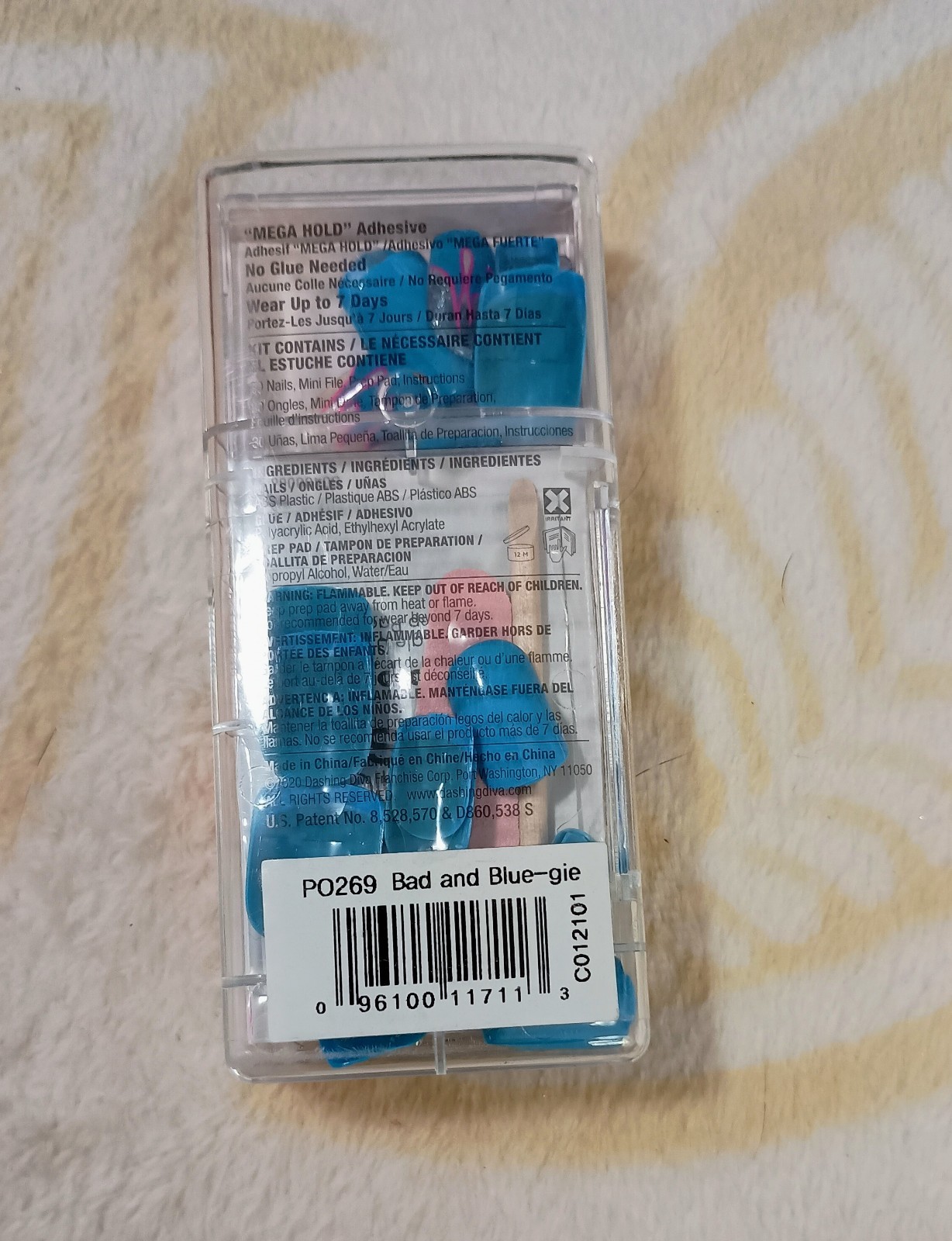 Lot Of 3 Acrylic Nails Sets,White,Blue,Pink And Buffer. *New