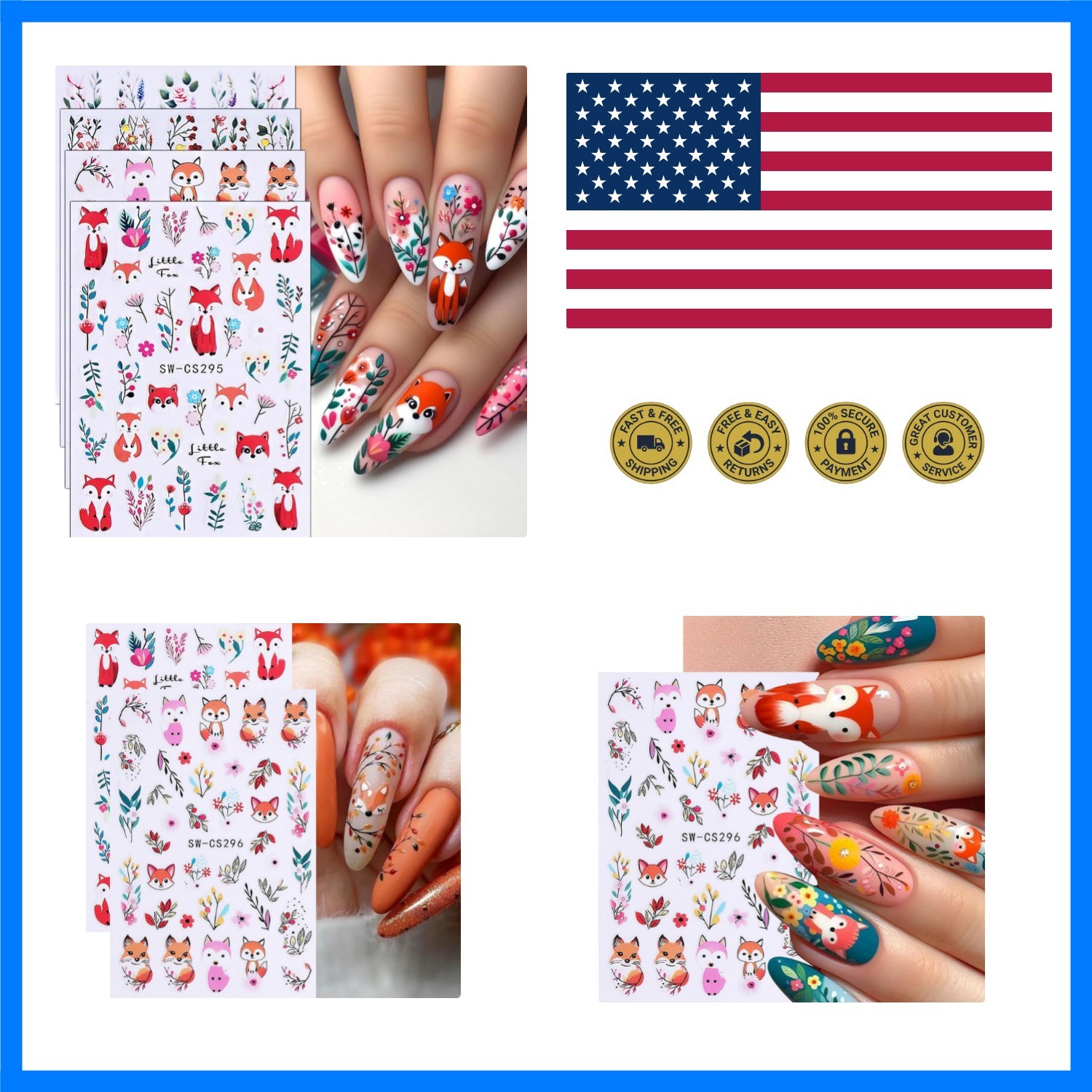Fall Nail Stickers for Nail Art Tree Leaf Fox Nail Art Stickers Flower Nail D…