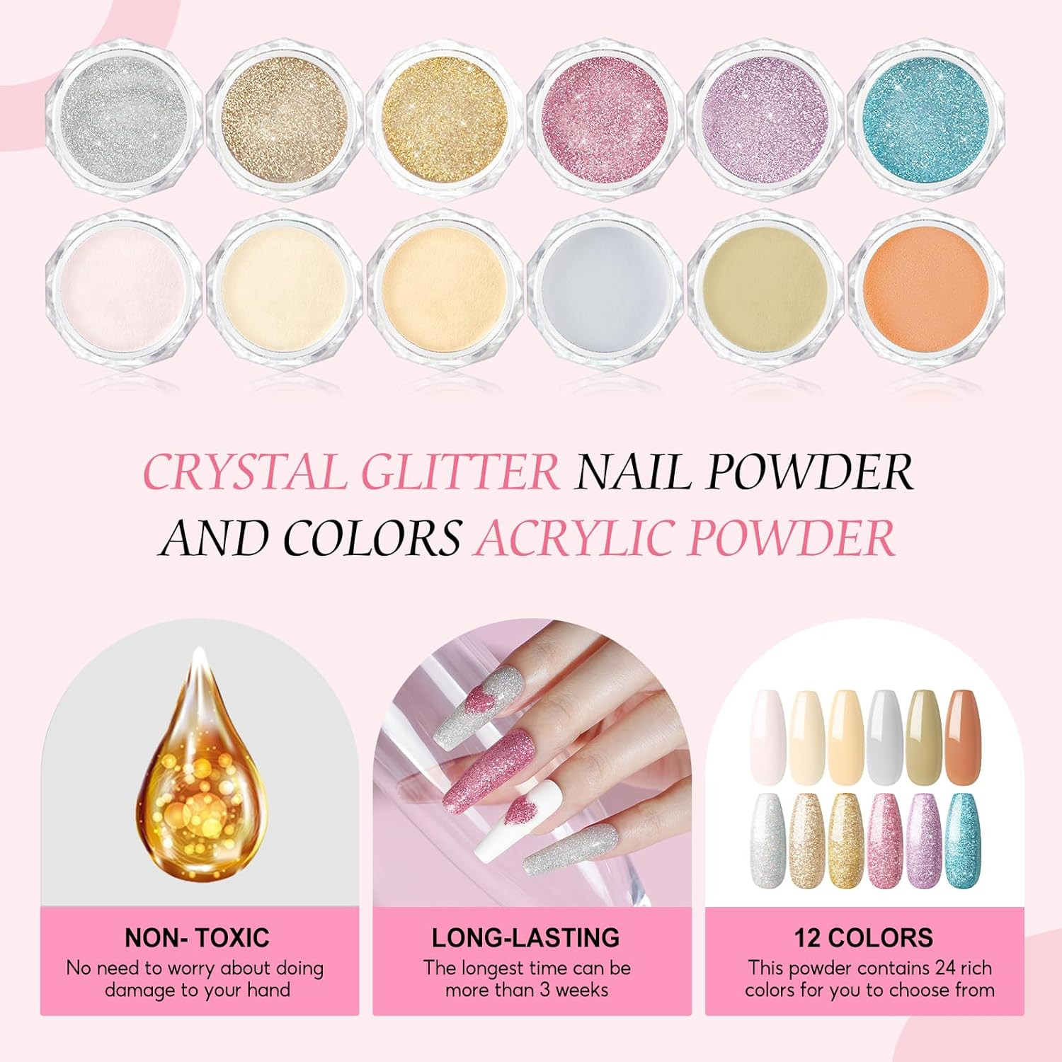 Acrylic Nail Kit for Beginners with Drill U V Light, 3Pc Acrylic Powder Clear/ P