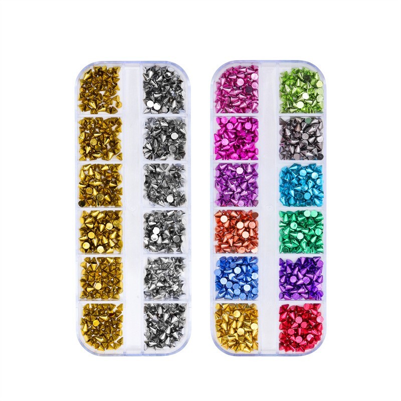 2 Boxes Multicolor Nail Art Shiny Cone Shape Rivet Studs Nails DIY Decoration